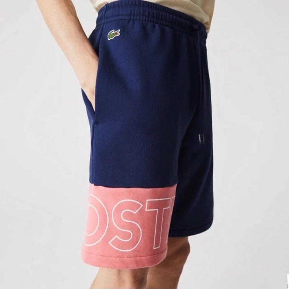 Lacoste Blue and Pink Men's Colorblock Sweat Shorts Size Large
